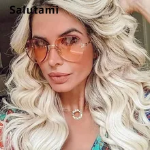 Овальные Солнцезащитные очки без оправы для женщин, оправа из прозрачного сплава, солнцезащитные очки, роскошный бренд, винтажные серые, розовые оттенки, для девушек, без оправы
