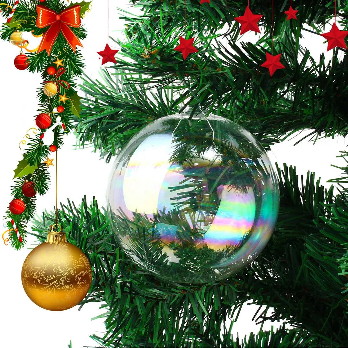 Стеклянный висячий шар Рождественская елка висячие украшения Радужный шар безделушки Сфера Рождественский кулон-украшение