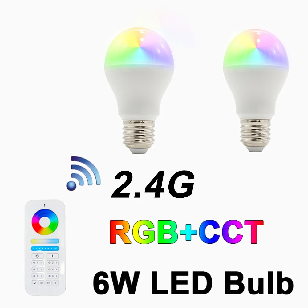 

2.4G 6W RGB+CCT LED BULB,Remote control,Dual White and Color spotlight,E26/E27, AC100-240V,for Entertainment venue,DIY,KTV