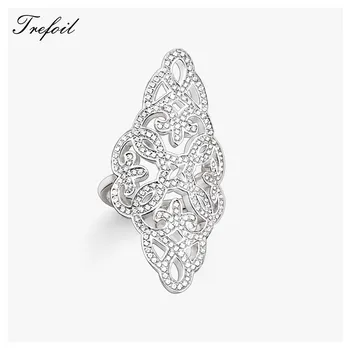 

Wedding Bands Rings Ornaments White CZ Pave, 925 Sterling Silver Romantic Gift for Women Girls Lady, Anillos Mujer New Jewelry