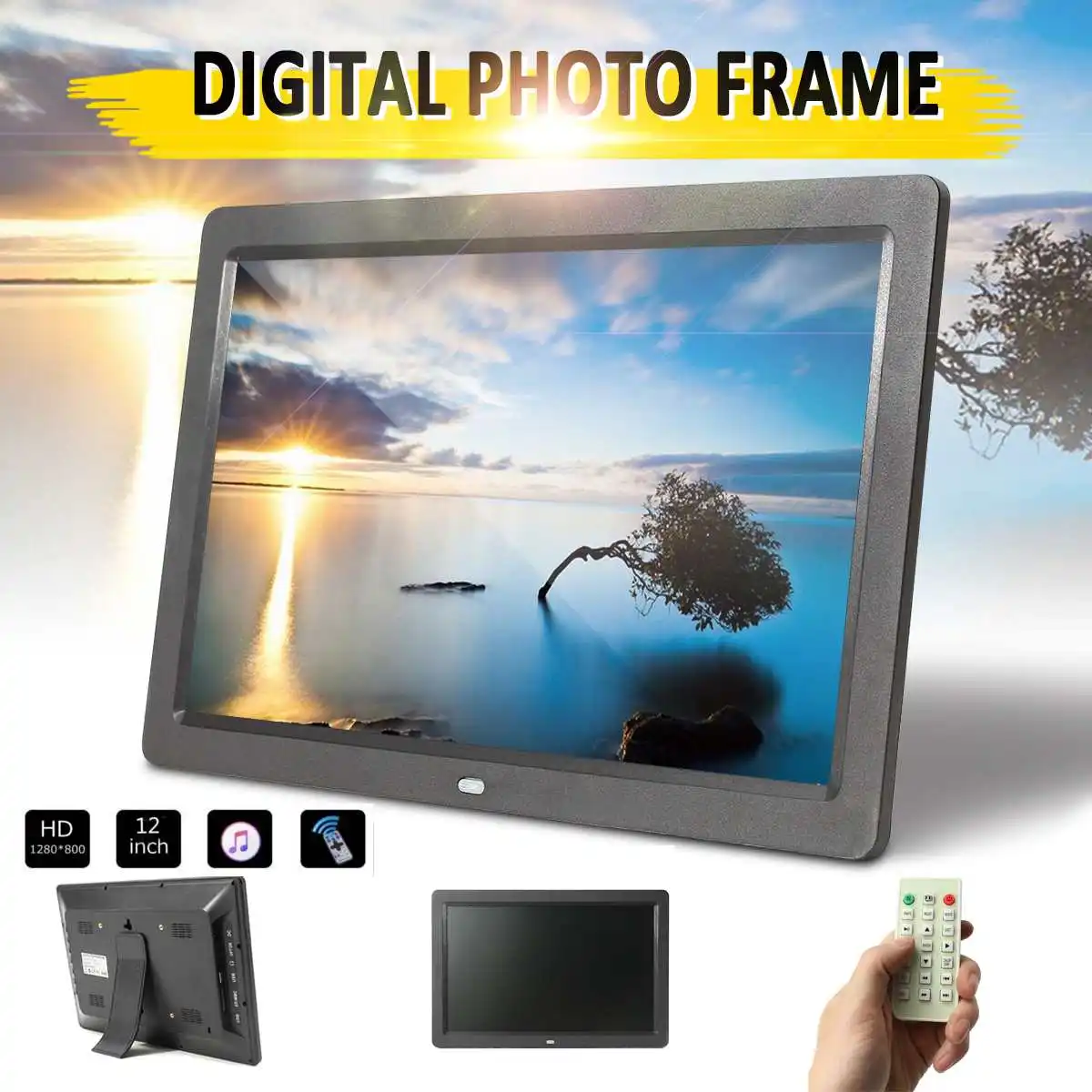 

12" Frameless HD Digital Picture Photo Frame Electronic Album Movie MP4 Player Remote Control Photo Alarm Clocks Home Decoration