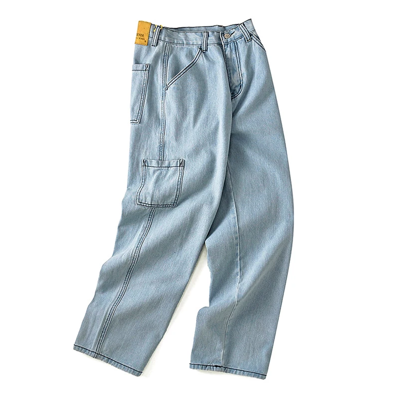 Autumn And Winter New Boutique Men's Cotton Polyester Loose Temperament Casual Jeans Fashion Solid Color Youth Trousers