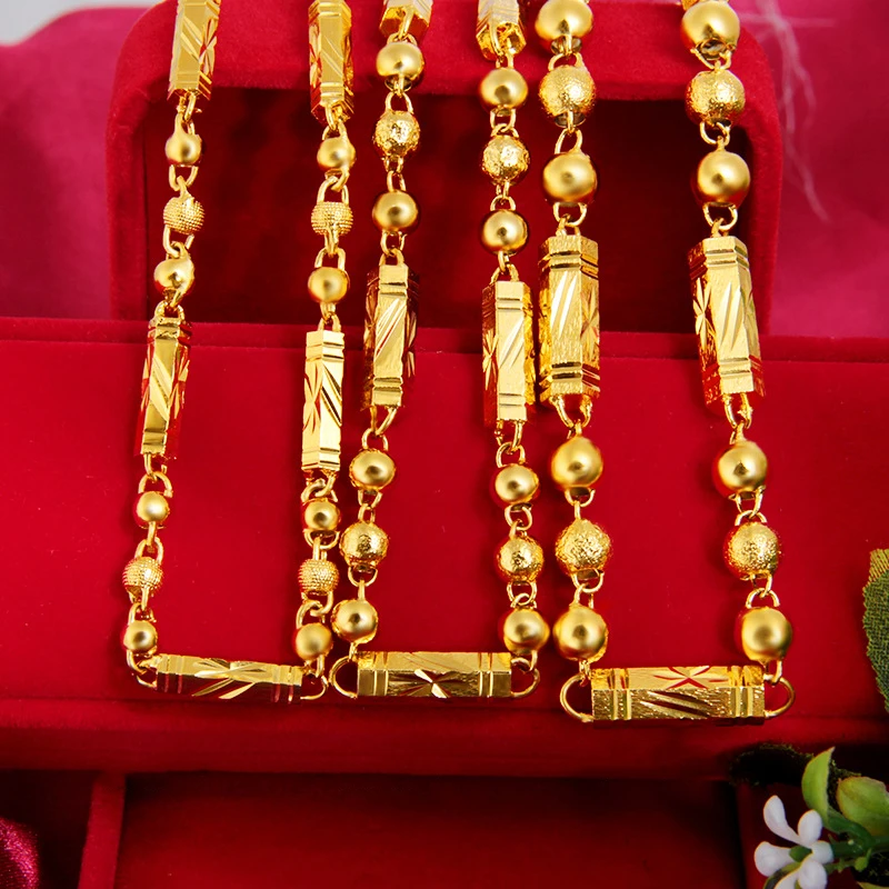 

Top Quality Plated No Fade Buddha Beads Fashion Simple 24K Gold BamBoo Chain Necklace for Men