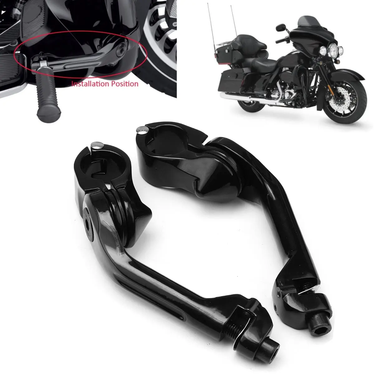 

Pair Motorcycle 1-1/4 " 32mm Black Silver Long Angled Adjustable Highway Peg Mount Foot Pegs Footpeg for Harley-Davidson Electra