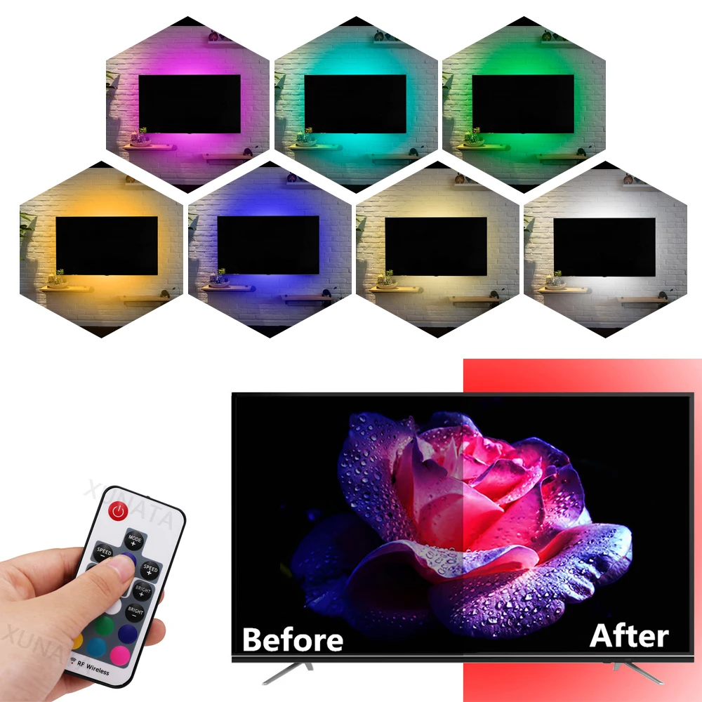DC 5V USB 5050 RGB Светодиодная лента Цвет изменчивый ТВ Настольный экран фон смещение