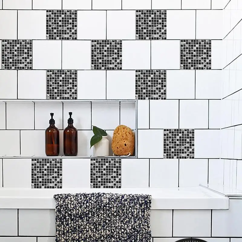 10pcs Self Adhesive Mosaic Tile Sticker,Kitchen Backsplash Bathroom Wall Tile Stickers Decor Waterproof Peel&Stick PVC Tiles