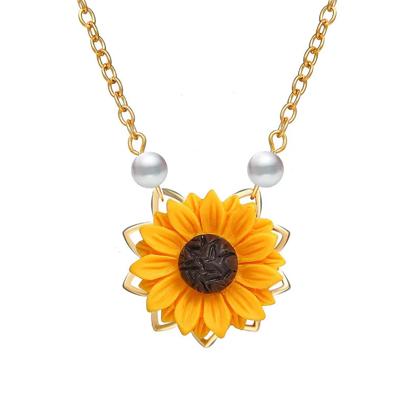 Pearl Sun Flower Necklace Pendant Female Jewelry Accessories Sunflower Necklace Necklace Wedding Jewelry