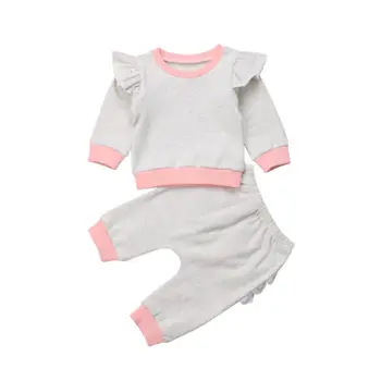 

Lovely Warm Fashion Baby Clothes Boy Girl Long Swings Sleeve Pullover Top+Long Patchwork Pants Cotton Autumn Newborn Outfits Set