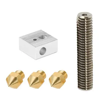 

3D Printer Part 3PCS 0.4mm Extruder Nozzle+1PC 1.75mm Nozzle throat Tube+1PC Heater Blocks Hot end for Mk8 Makerbot