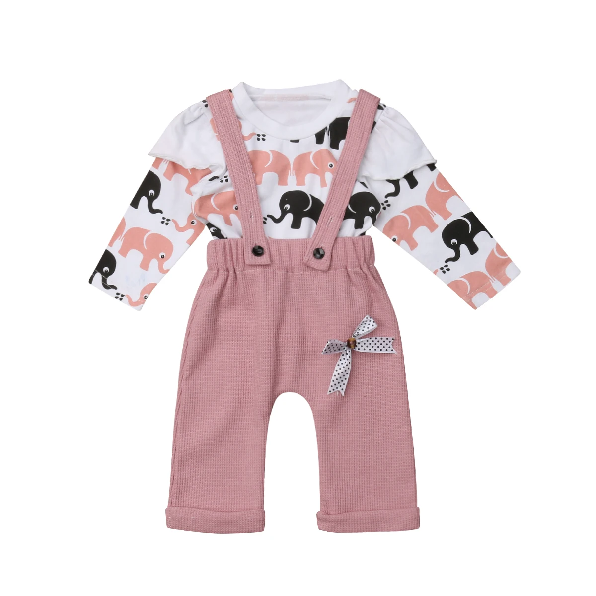 

Cute Infant Toddler Kids Baby Boy Girl Long Sleeve Elephant T-shirt Tops Overalls Bib Pant 2PCS Outfits Clothing Set