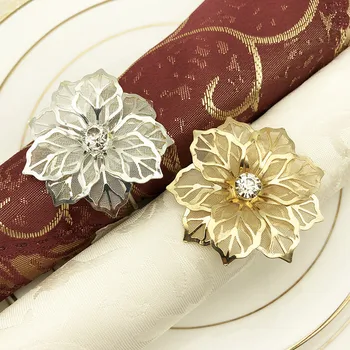 

6pcs/lot Flower Napkin Ring for Wedding Metal Napkin Holder Christening Bangle Gold Silver Wedding Gifts Table Decoration
