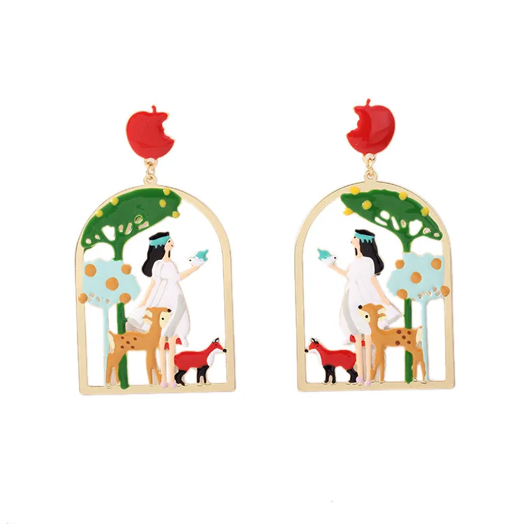 

copper cartoon princess enamel glaze fashion earrings