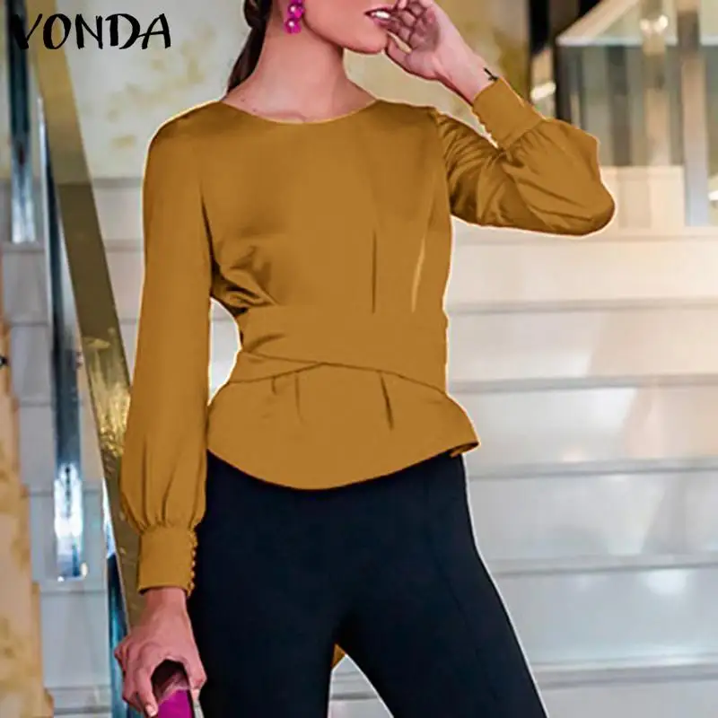 

2019 VONDA Backless Blouse Women Vintage Causal Soild Bowknot Backless Blouse Sexy Club Tops Summer Spring Ladies Shirt S-5XL