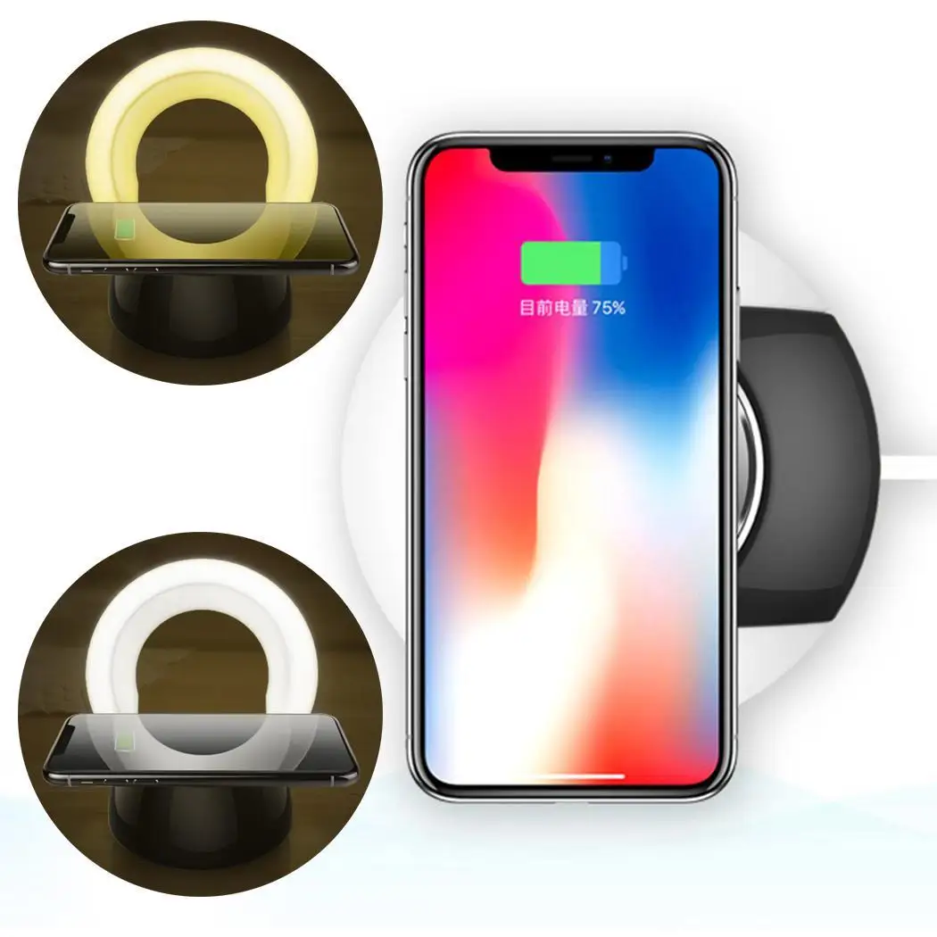 

QI Wireless Charger Smart Night Light 8mm for iPhoneX/8 100-200KHz Mobile Phone 80% 7.5W/10W Fast Charge