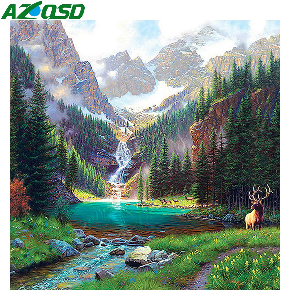 

AZQSD Diamond Mosaic Forest Landscape Cross Stitch 5D Picture Of Rhinestones Handicrafts Home Decor Diamond Painting Scenery