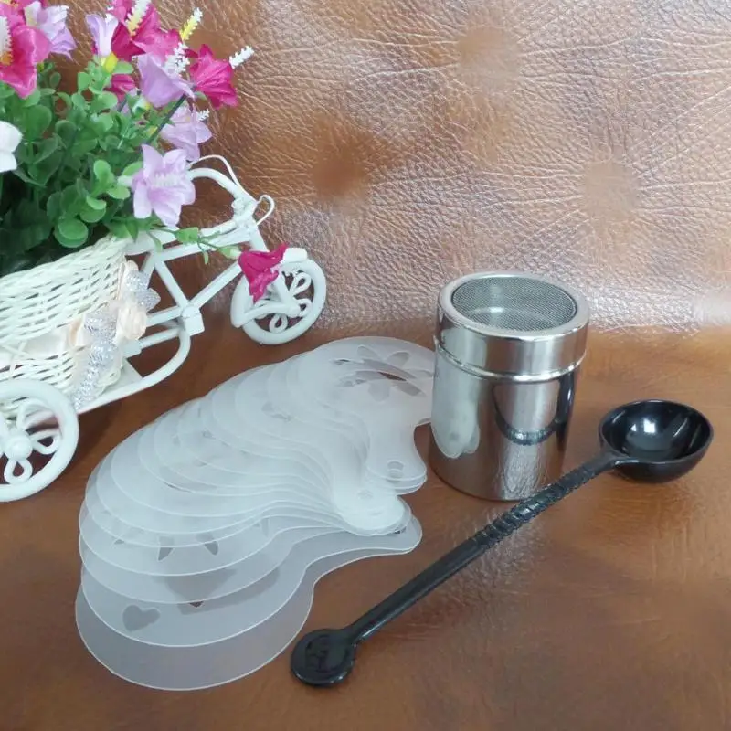 Шейкер для кофе и шоколада Duster + 16 шт. трафареты капучино мерная ложка|Трафареты