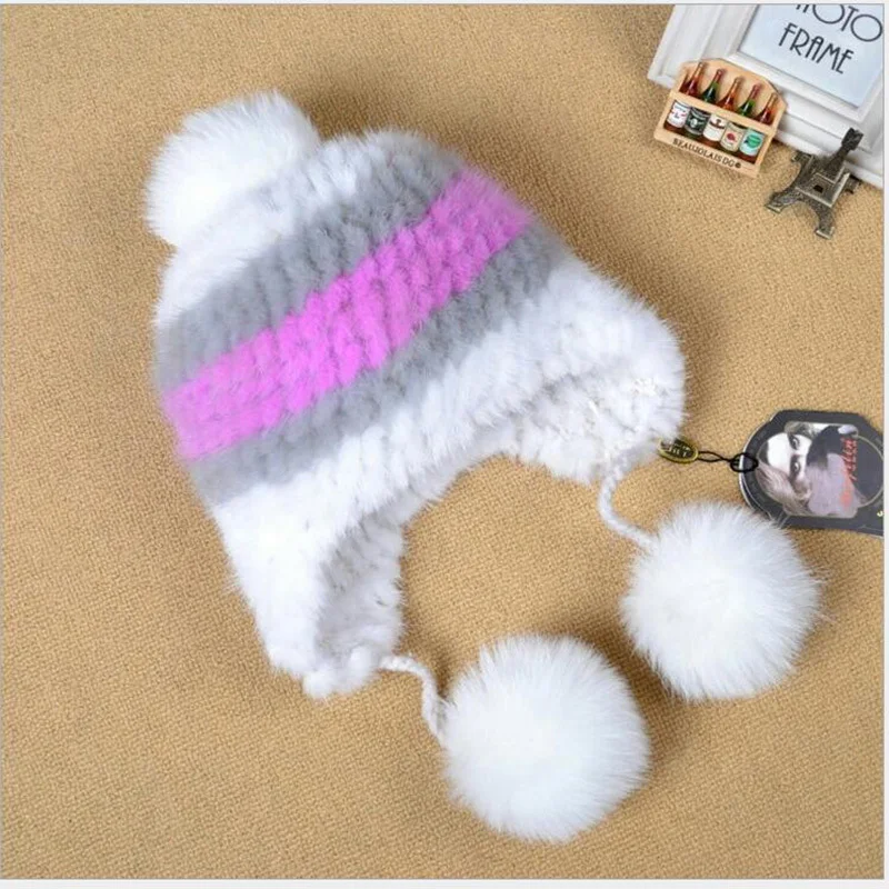 Fashion Children Mink Fur Knitted Hat Winter Warm Fur Hat with Fox Fur PomPoms Handmade Knitted Kids Beanies Patchwork Hat MH46 Fashion Children Mink Fur Knitted Hat Winter Warm Fur Hat with Fox Fur PomPoms Handmade Knitted Kids Beanies Patchwork Hat MH46