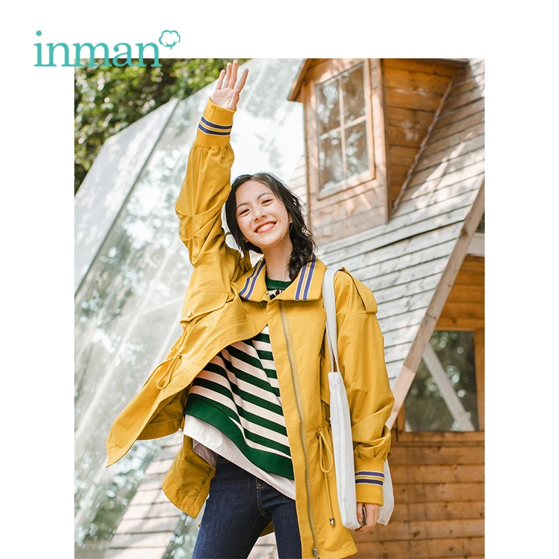 INMAN осень отложной воротник определенная талия тонкая свободная корейская мода Бишоп с длинным рукавом Женское пальто