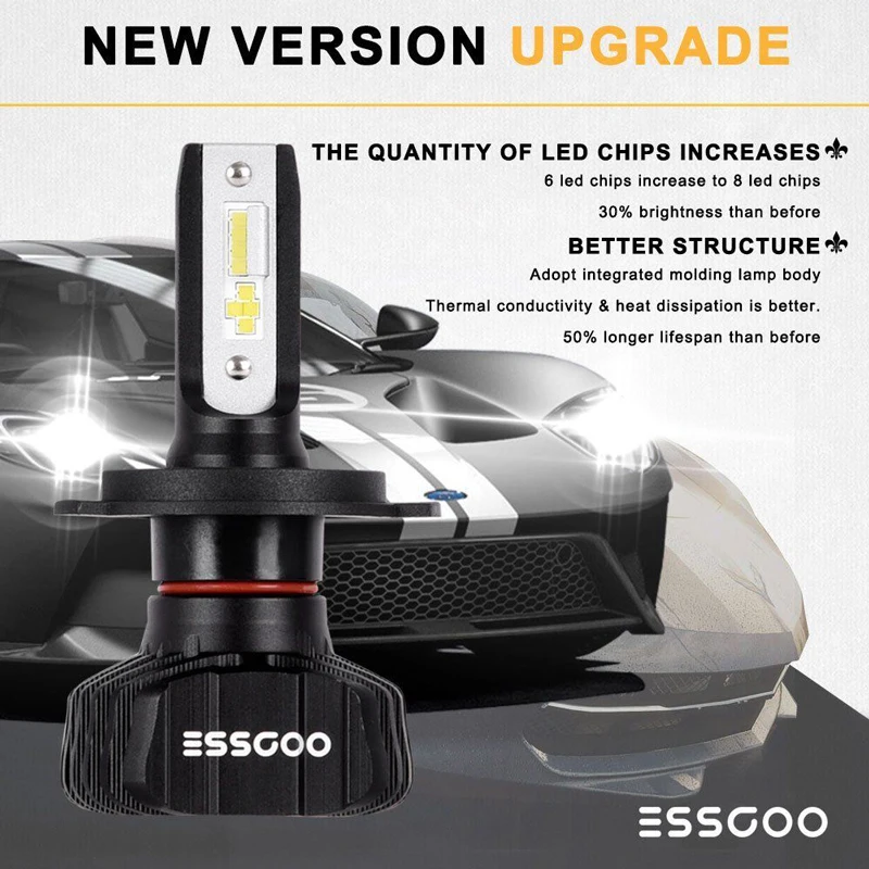 ESSGOO S1plus H4 H7 светодиодный автомобиль лампа 9005 9006 H11 H13 60 Вт 10000LM IP68 светильник лампы для автомобилей 6500 к авто лампы CSP светодиодный чип головной светильник