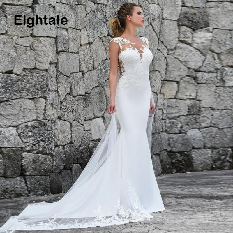 

Eightale Mermaid Wedding Dresses Plus Size Turkey 2019 Appliques Lace Free Shipping Bridal Dress Wedding Gown vestidos de noiva