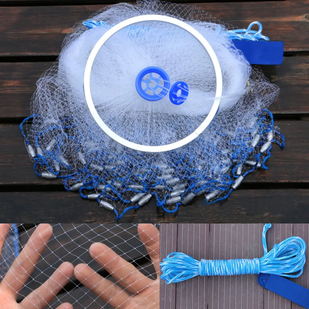 

Fishing Net Trap Bait Easy Hand Throw Casting Strong Nylon Mesh Netting Tackle Outdoor Fishnet Fishing Tools with Sinker 10ft