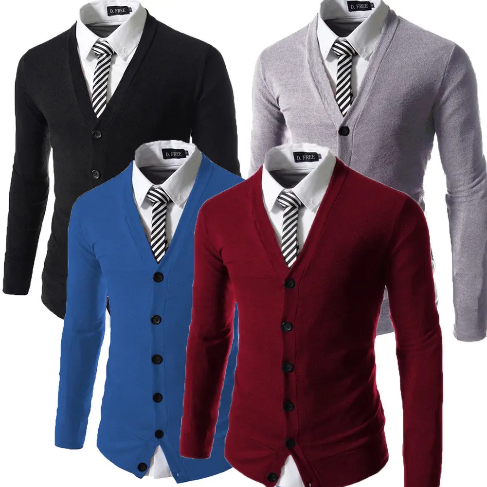 

Cotton Sweater Men Long Sleeve Cardigan Mens V-Neck Sweaters Loose Solid Button Fit Knitting Casual Style Clothing New