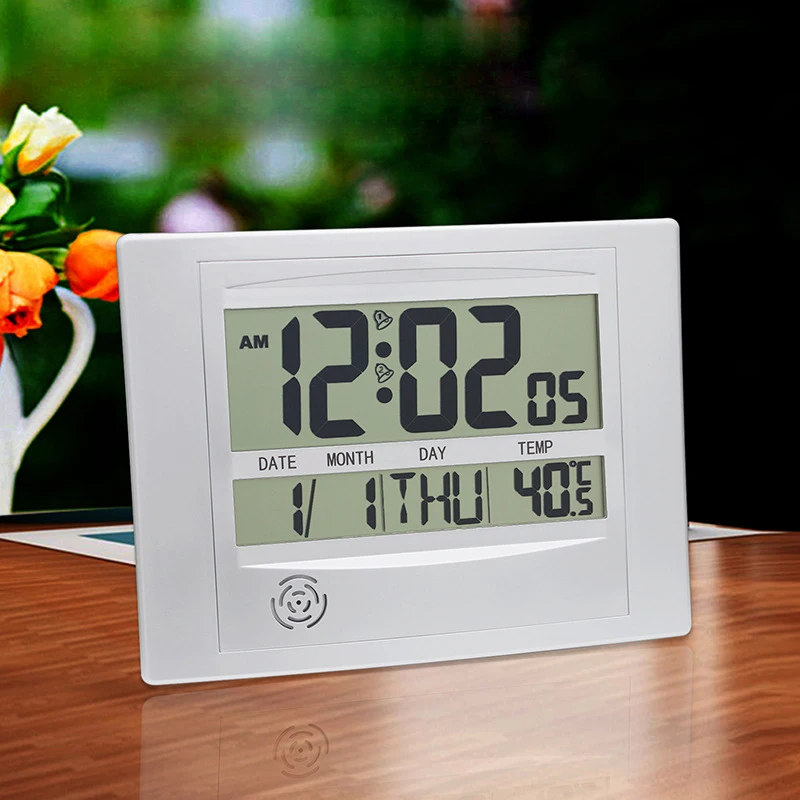 LCD Digital Wall Clock With Thermometer Electronic Temperature Meter Calendar Indoor Desk home decor |