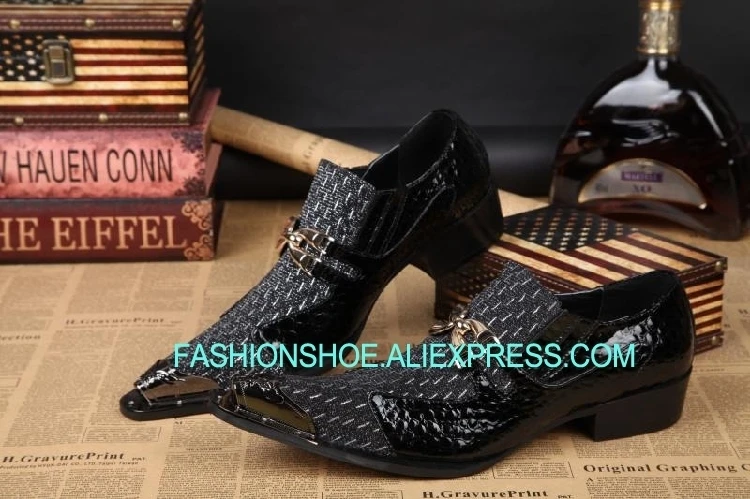 

Fashion Designer Mens Metal Pointed Toe Patchwork Genuine Leather Oxfords Men Shoes Wedding Shoes Dress Shoes Men Size 39-46
