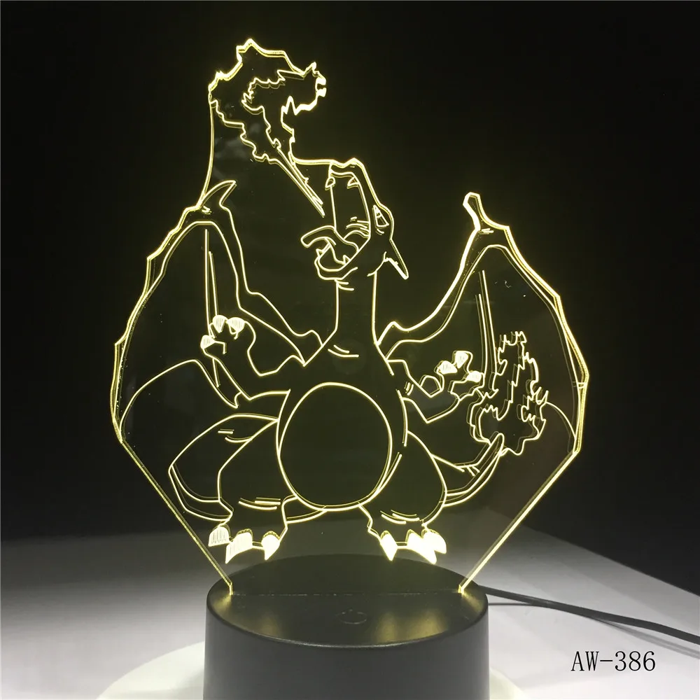 Новинка мультфильм Покемон Charizard 3D лампа USB ночник многоцветный светодиодный светильник лампа Luminaria детская игрушка Рождественский подарок AW-386