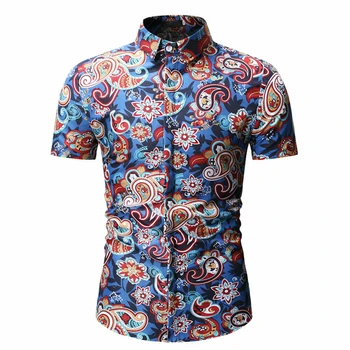 

Men Slim Shirt Fashion Floral Short Sleeve Dress Shirts Casual Shirts Tops M-3XL