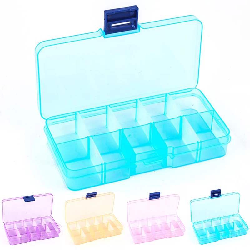 

For Small Handmade Packing Jewelry Jewelry 6 Colors Storage Box 10 Slots Transparent Rectangle 1pc Plastic Adjustable