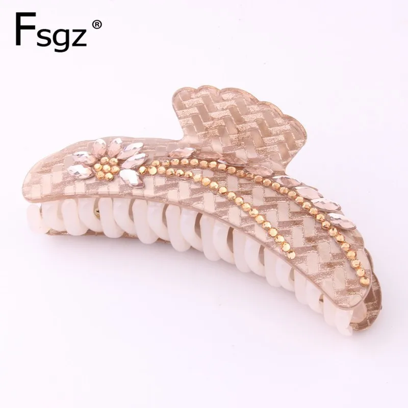 

2019 Newest Korean Hair Clip For Women Luxury Solid Acrylic Cz Crystal Hair Claw Horse Eye Rhinestone Paved Crab For Hair Tail