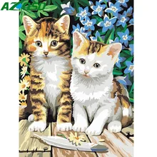 AZQSD DIY картина маслом по номерам два милых кота Ручная роспись холст Современная Настенная картина украшение дома стены искусства животных