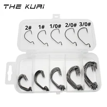 THEKUAI 50pcs Sea Fishing Crank Hooks 5 Size 1# 2# 1/0# 2/0# 3/0# High Carbon Steel Fish Hook with Storage Box Fishing Tackle