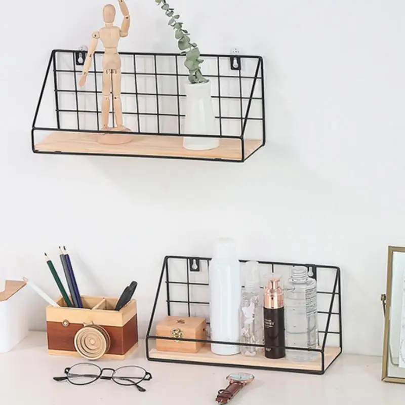 

Wall Shelf Wooden Iron Wall Mounted Storage Rack Organization For Bedroom Kitchen Home Decor Room DIY Wall Decoration Holder #SO