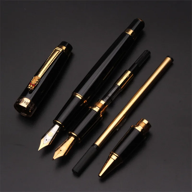 

High Quality Luxury Business Office Fountain Pen Ink Pen Nib Dragon Design Vulpen Pluma Signing Ink Ball Pen Set Gift Box 03863