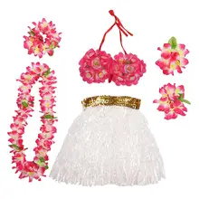 1 комплект Гавайский Хула Трава юбка 40 см Тропический Костюм для выступлений шеи венок браслеты повязка на голову для вечерние