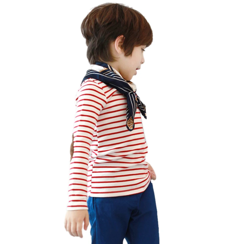 Дома-осень-зима Полосатый пуловер с длинными рукавами локоть охранник Повседневное Модная одежда для детей, Детская мода для мальчиков и