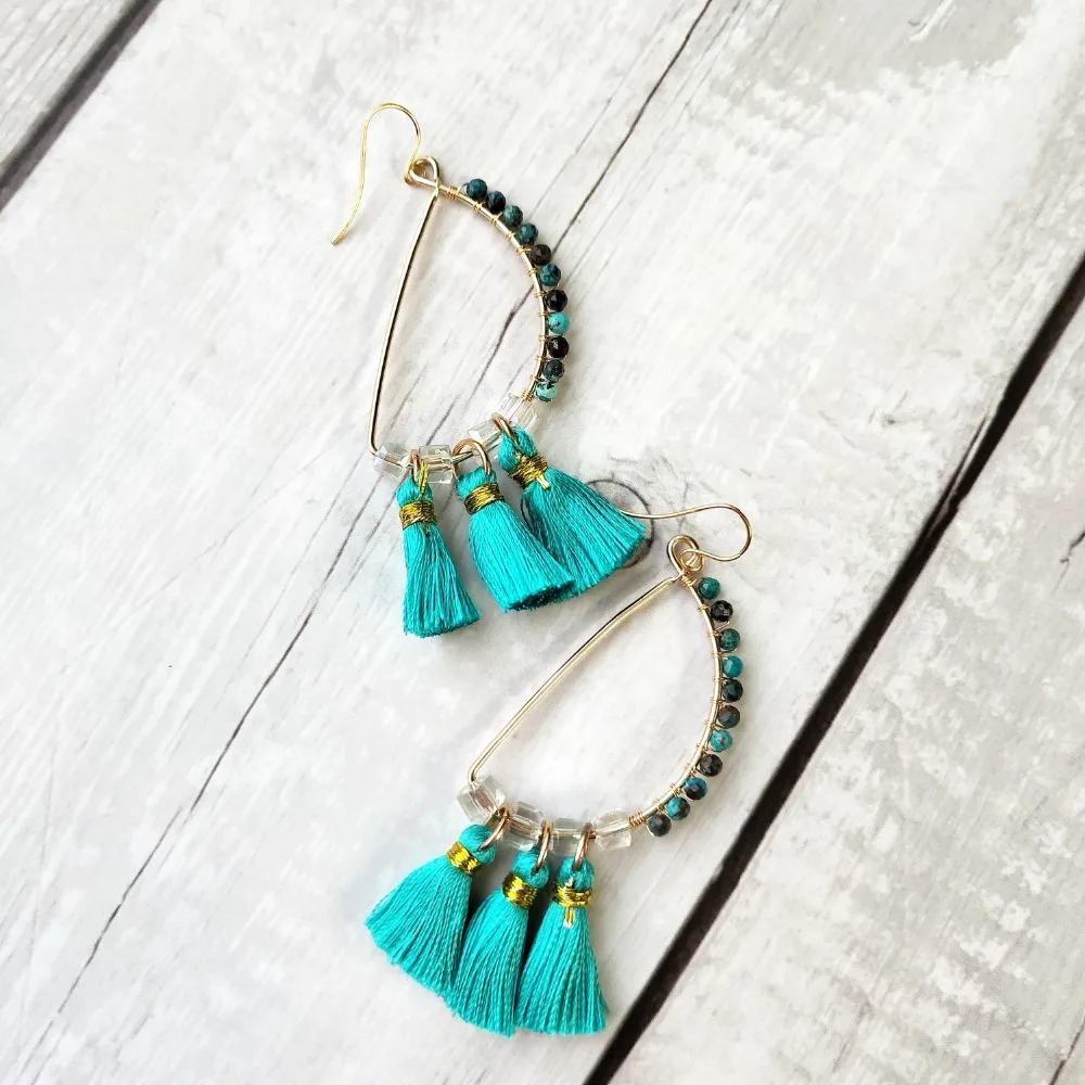 

LiiJi Unique Natural Stone Chrysocolla Crystal Alphabet Tassels Drop Earrings 925 Sterling Silver Hook Earrings For Women