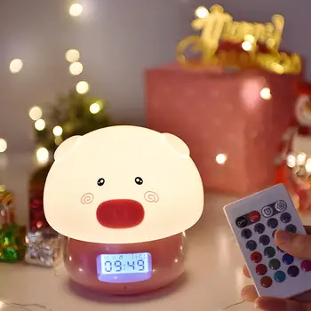

USB Rechargeable Cute Cartoon Pig Shape Pat Light with Remote Control Alarm Clock