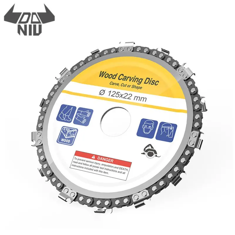 

DANIU 1Pcs Carbide 5 Inch Grinder Chain Disc 22mm Arbor 14 Teeth Wood Carving Disc Woodworking Plate for 125mm Angle Grinder