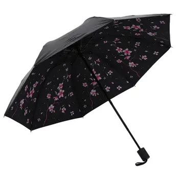 

AFBC Cherry shade Manually 3 fold fold umbrella women Vinyl sun change umbrella after raining
