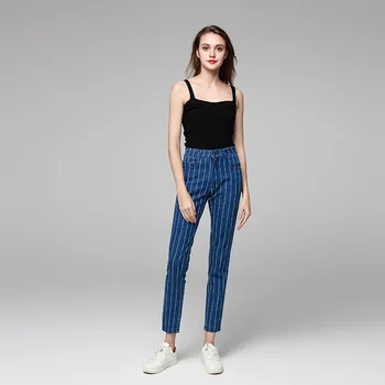 

Fashion Vertical Stripe Jeans Women Denim Blue Jeans For Women Skinny High Waist Jeans Slim Curvy Denim Pencil Pants Female