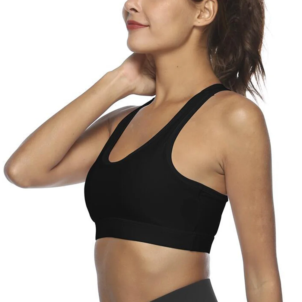 Women Running Stretch Gym Yoga Padded Hollow Phone Pocket Workout Sports Bra Tank Top