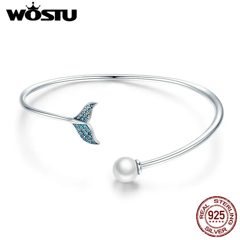 WOSTU High Quality 925 Sterling Silver Mermaid's Tear Pearls Bracelets Open Size Friendship Bracelets For Women Jewelry CQB123
