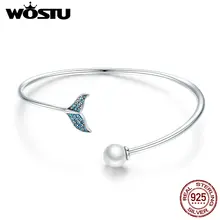 WOSTU High Quality 925 Sterling Silver Mermaid's Tear Pearls Bracelets Open Size Friendship Bracelets For Women Jewelry CQB123