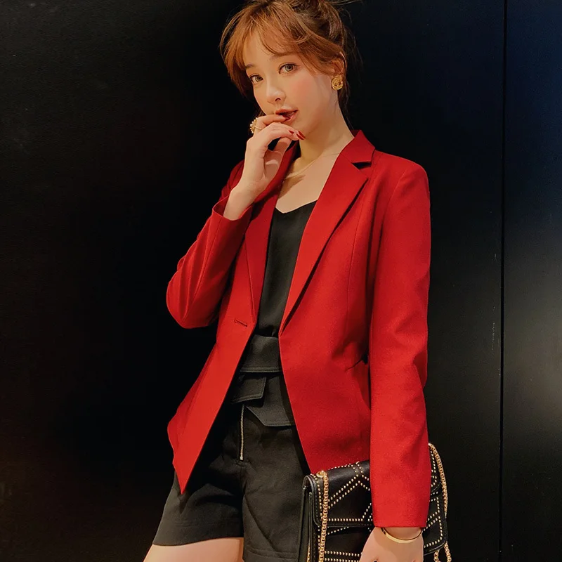 

PEONFLY Blazer Elegant Casual Slim Single Button Tops Women Office Work Jacket Suit Female Ruffles Blazer Solid Long Sleeve Coat