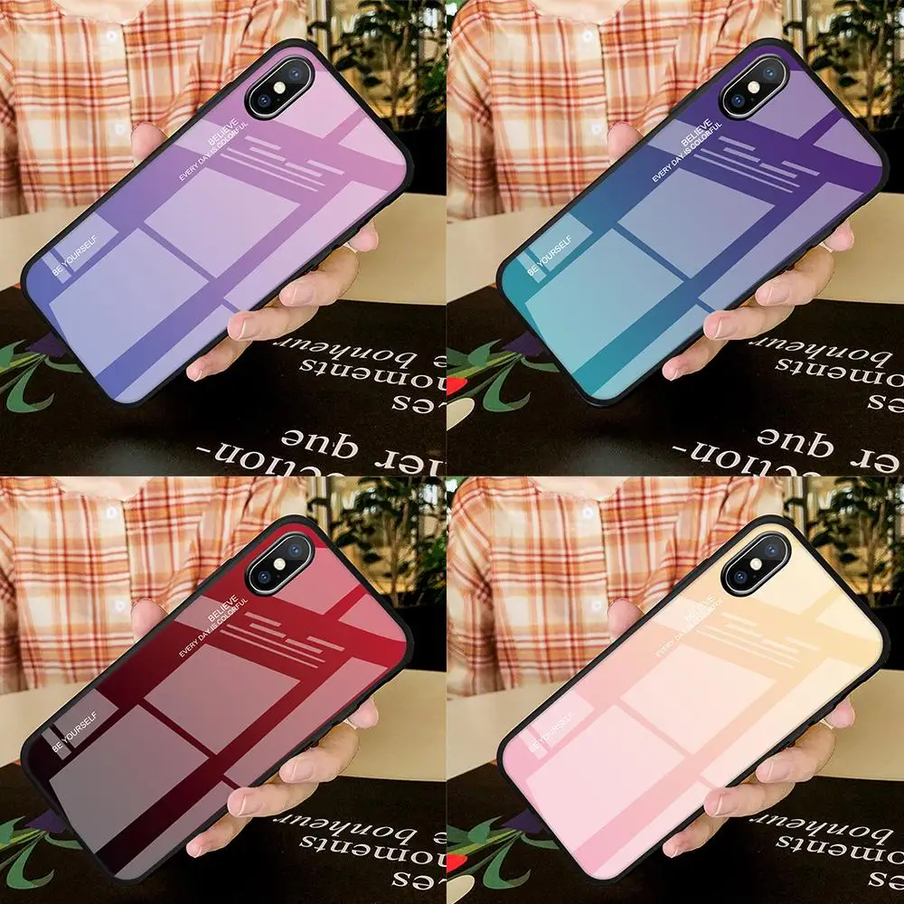 

For iPhone XS Max XR XS Case Shell Tempered Glass Blue Ray Aurora Gradient Color Phone Cases For iPhone 7 8 X 6 6S Plus Coque