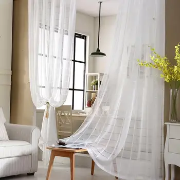 

100*250cm Curtain Modern Simplicity Square Cambric Jacquard Translucent Window Gauze Curtain Gauze For Livingroom Bedroom