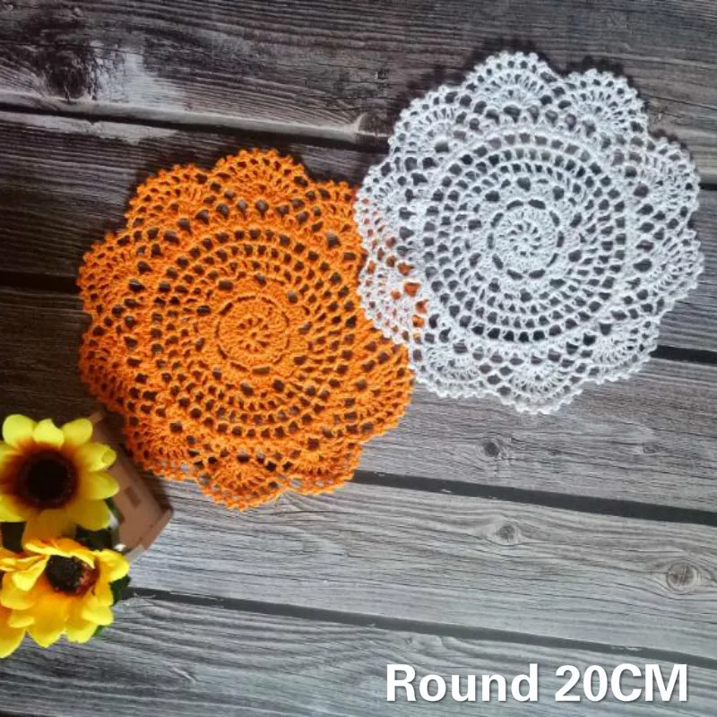 

20CM Round Handmade Crochet Hollow Out Table Placemat Mantel Individual Mat Set Coffee Coaster Mug Wedding Party Table Decor